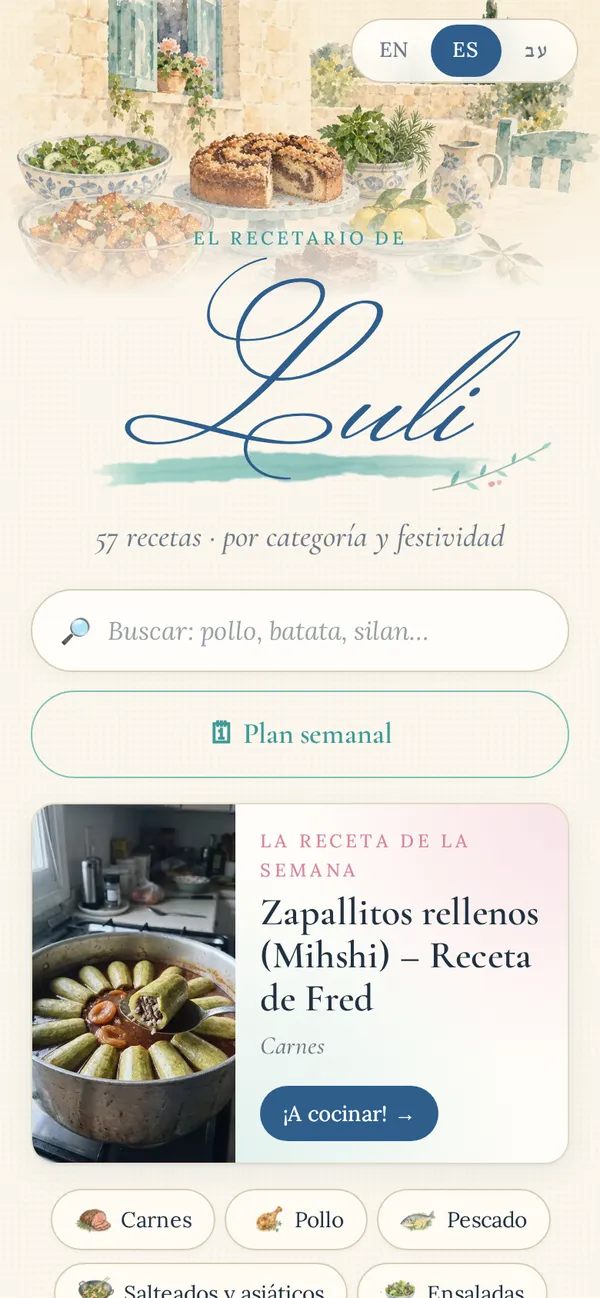 A Spanish-language family recipe site on a phone